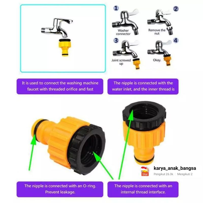 Tap Adapter Hose Quick Connector Konektor Kran ½” atau ¾” Male 1/2 inch atau 3/4 inch