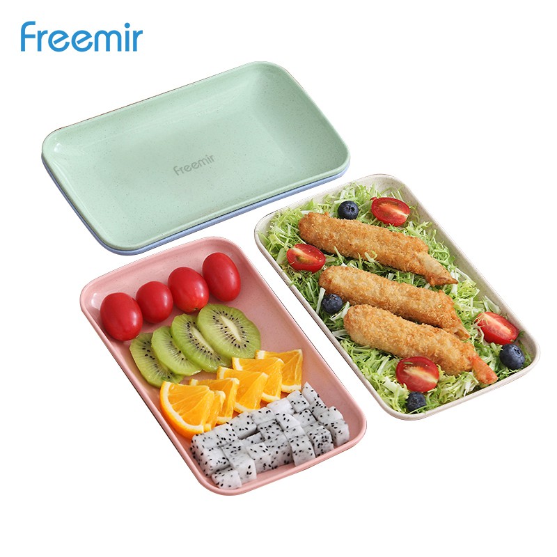 freemir Piring Makan Kotak Set (4 IN 1) Wheat Straw Warna Pastel Nampan