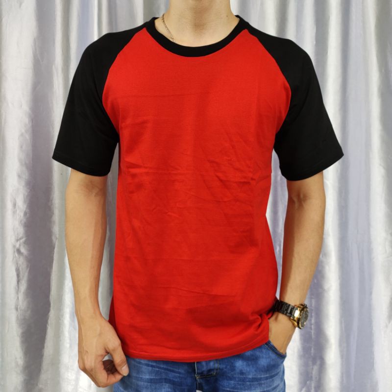 Kaos reglan polos pendek merah-hitam /hitam-merah uk m l XL xxl dewasa