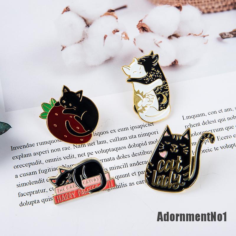 (Adornmentno1) 4pcs / Set Bros Pin Enamel Bentuk Kucing Lucu Untuk Aksesoris Pakaian / Tas