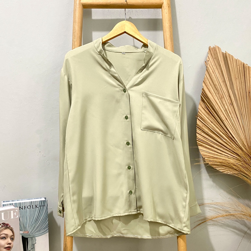 KEMEJA BLOUSE V NECK MINJU KATUN SHAKILA DAILY OFFICE SHIRT PREMIUM B609