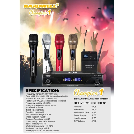 New Mic Hardwell Wireless Champion 1 Original Garansi Resmi