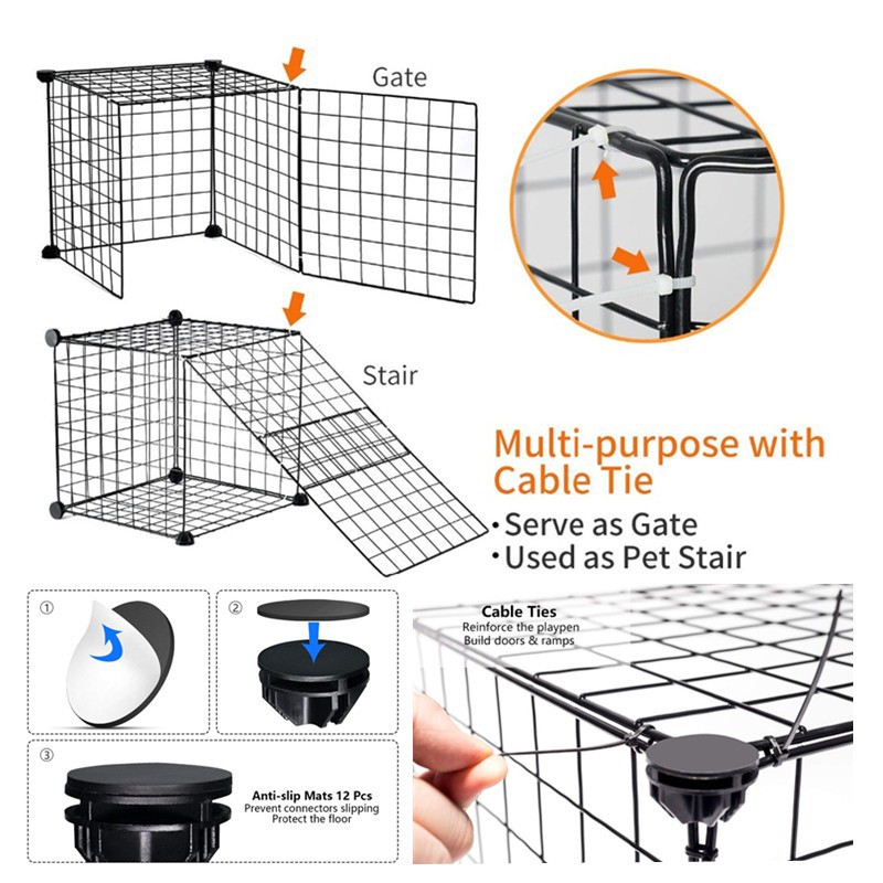 DIY Pet cage /Kandang pagar/Kandang Umbar Besi Lipat -Anjing Kelinci Kucing Hamster Kura-Kura Pagar Gratis （Palu konektor stiker tali kunci）-8