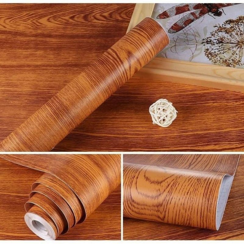 1 Roll Stiker wallpaper motif kayu coklat muda