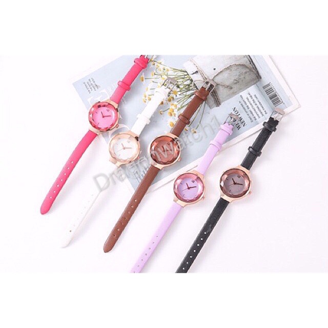 ［Ready Stock］Jam tangan warna kulit Cermin potong berlian warna-warni  S1096