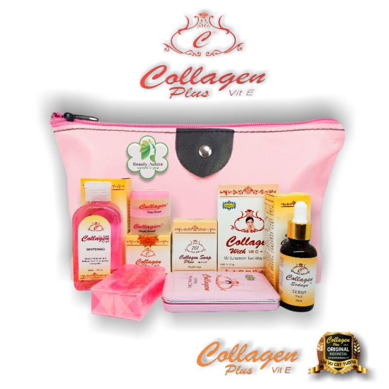 Paket set krim Collagen whitening plus vit-E cream day&nigh+serum+sabun+toner+bedak original