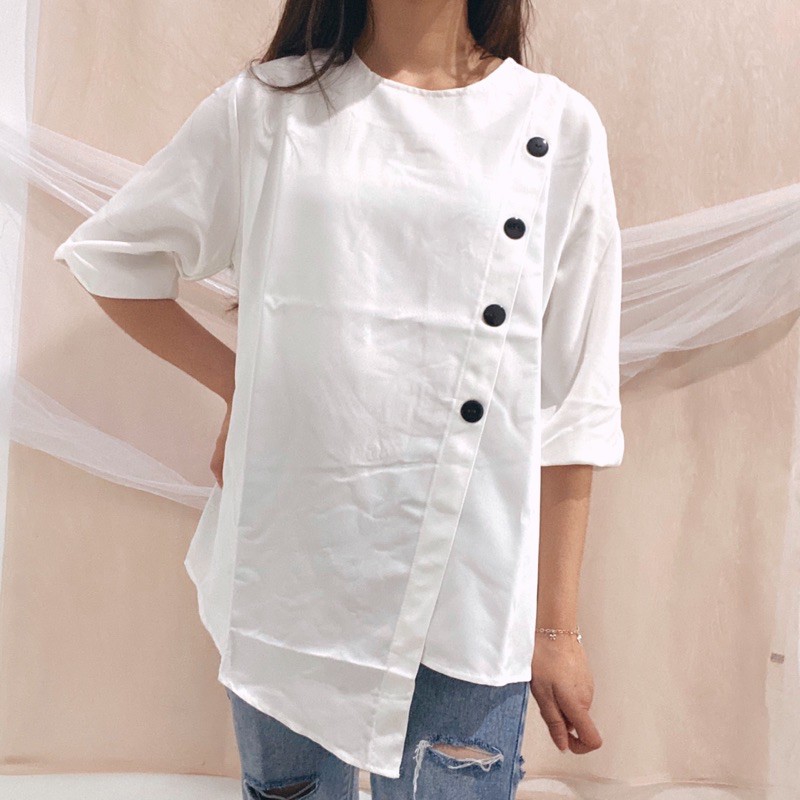 EUNJO Blouse Asymmetrical Blouse Korea Officewear Top A21