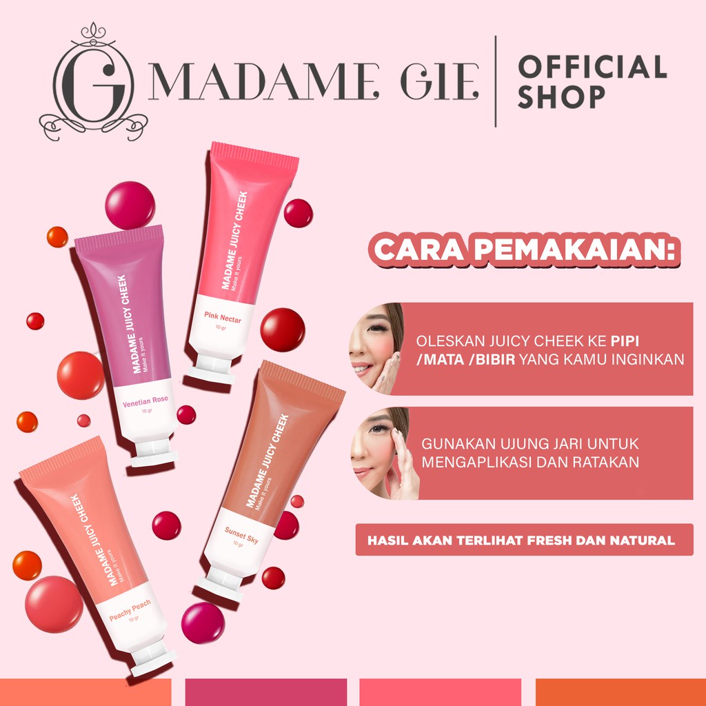 MADAME GIE Juicy Cheek 3in1 Cheek Eye Lip / Make Up Blush On Cream