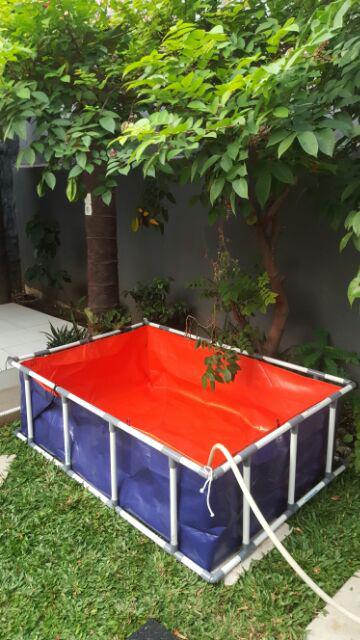 Terpal Kolam Ikan + Rangka [ Satu Set ] Model Slot Paralon Ukuran 150x100x50cm Original A15 Korea