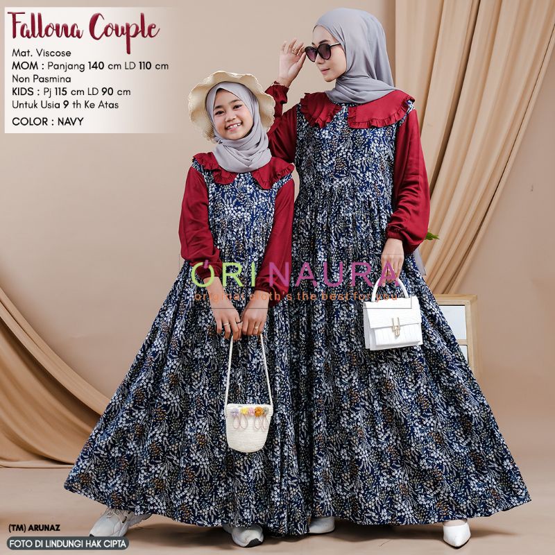 Ibu anak couple dress/ ibu anak baju couple /ibu anak perempuan Gamis Wanita Fallona Couple Kids Mom