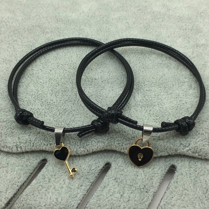 2pcs/lot Gelang Tangan Tali Aksen Gembok Hati Bahan Alloy Untuk Pasangan/Pria/Wanita