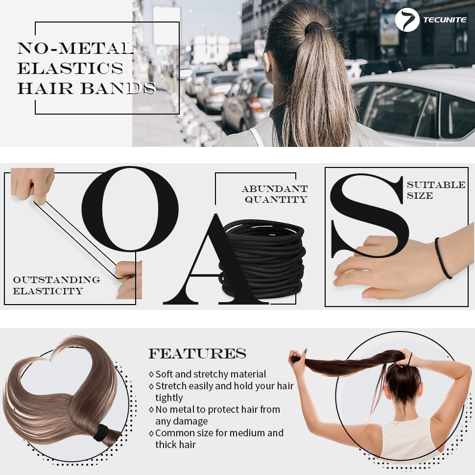 50Pcs Karet Rambut Ponytail Elastis Bahan Metal Tebal Warna Hitam Ukuran 3mm, 6mm