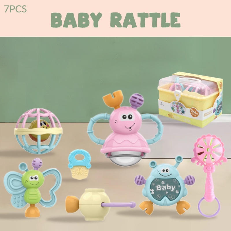 Baby Teether Rattle Teething Kit Mainan Gigitan Bayi Gigitan Bayi Teether Mainan Bayi 6 Bulan