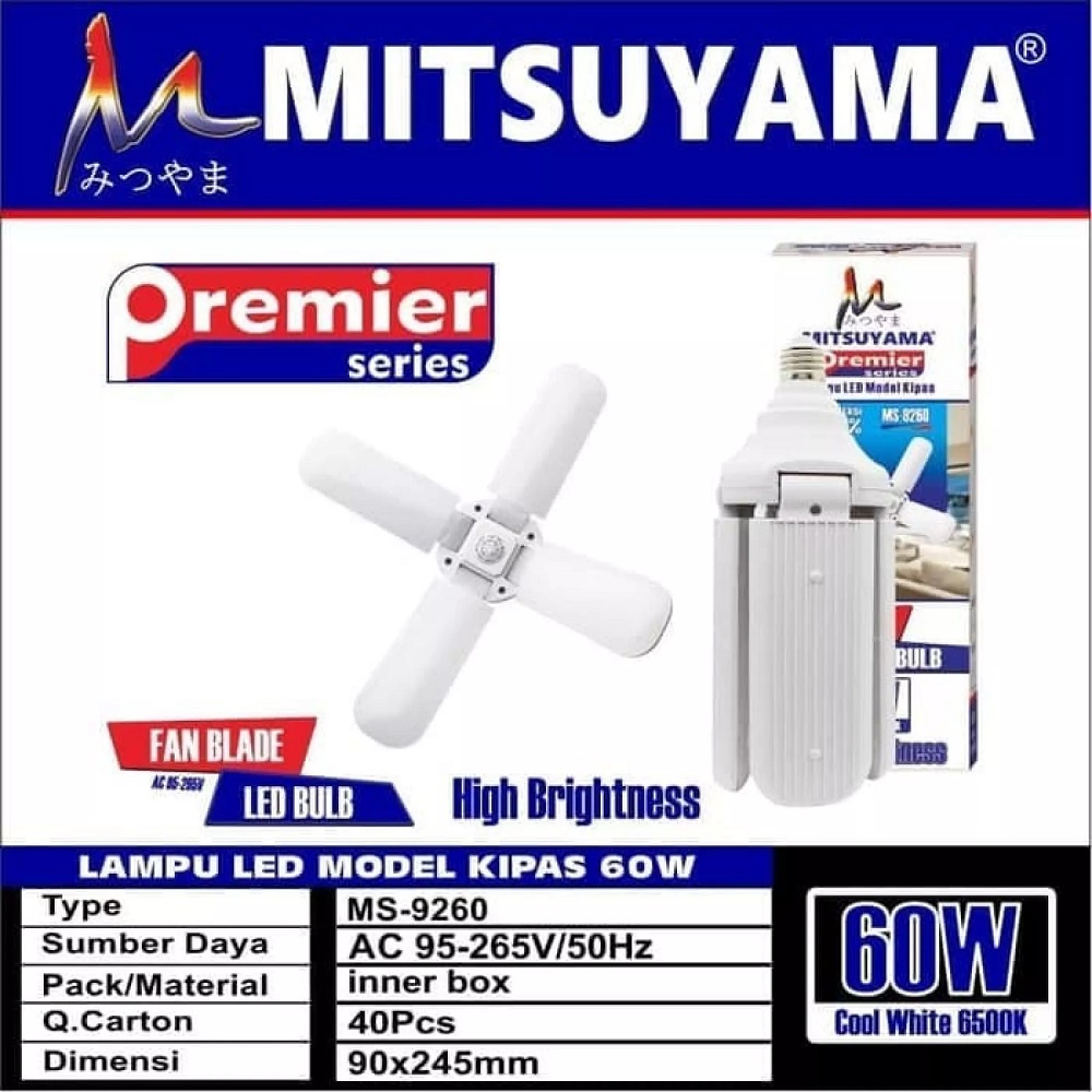 Mitsuyama MS-9260 Lampu Bolham LED Model Kipas 60Watt LED Bulb Fan Blade Dan Bisa Lipat Super Terang