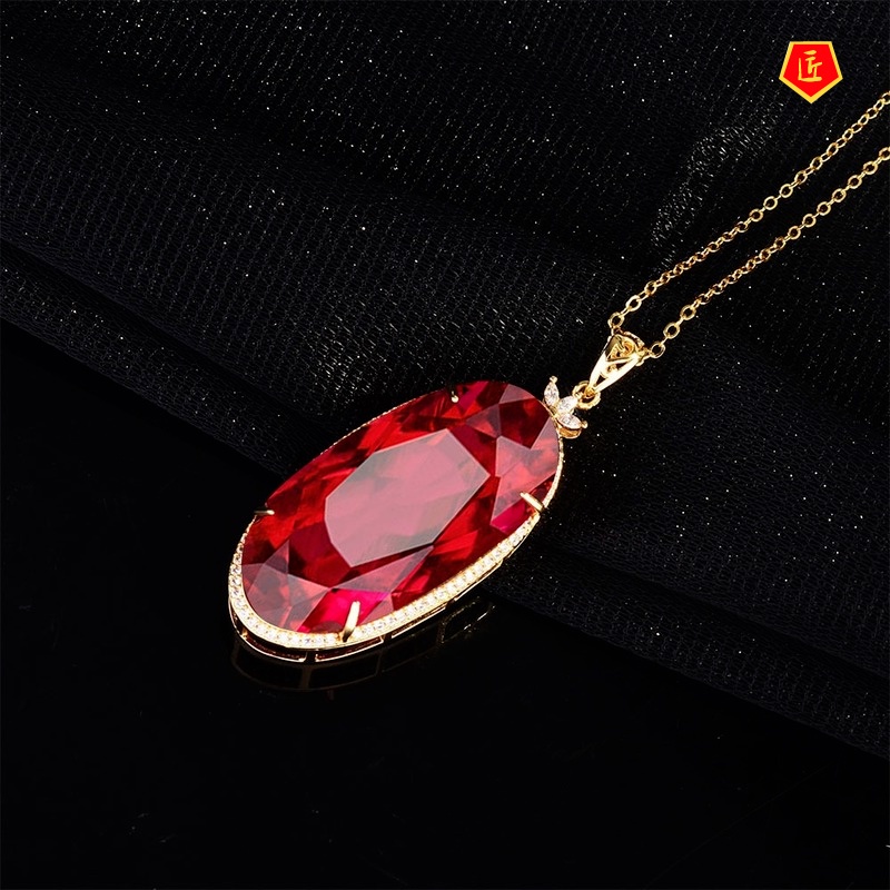 [Ready Stock]Luxury 18K Gold Emerald Pendant European and American Colored Gems Necklace