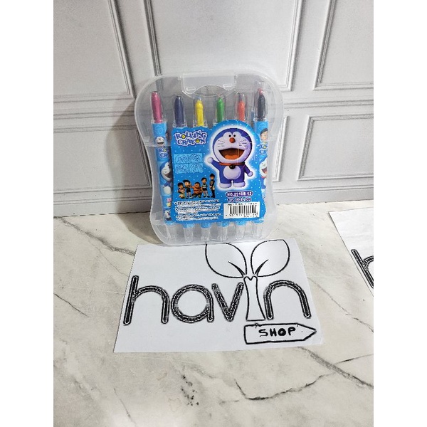 CRAYON PUTAR PENDEK MIKA 12WARNA/KRAYON PUTAR MIKA/ROLLING CRAYON MIKA-CrPUT MIKA DORAEMON