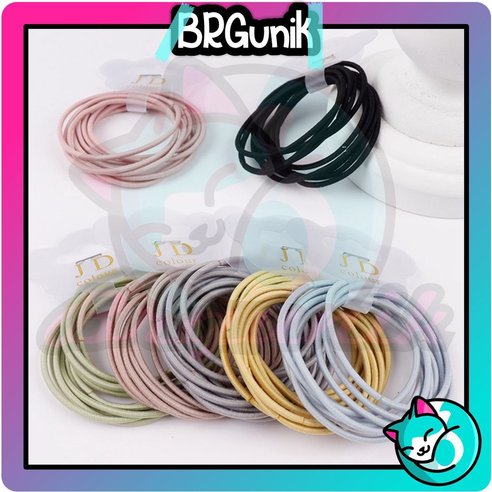 BRGUNIK 10pcs Set Ikat Rambut Elastis Warna Permen Gaya Korea Untuk Wanita R747