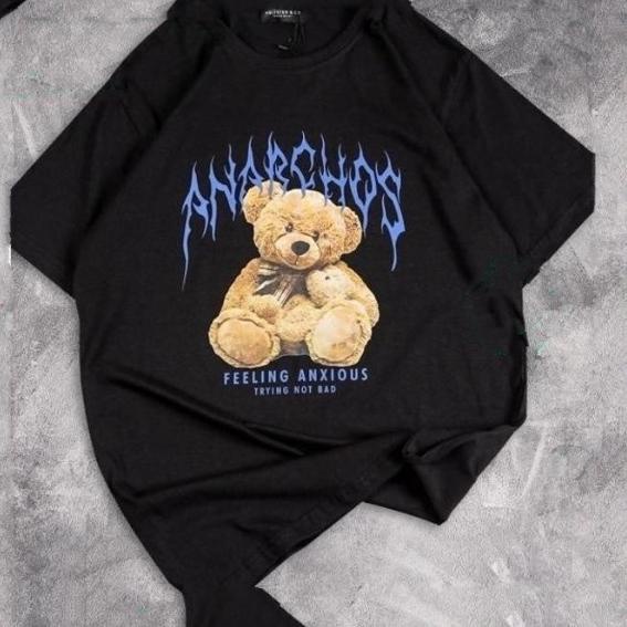 ぽ MR Oversize Anarchos Teddy Bear Tumblr Tee Baju Kaos Tshirt Pakaian Atasan Wanita Perempuan Cewek 