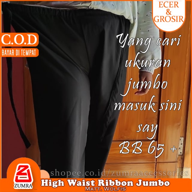 Size Jumbo 65+ Celana Wanita Kulot Wolfis Highwaist Ribbon Pants Casual