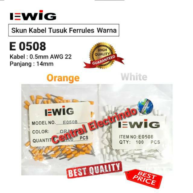 Skun Kabel Ferrules Warna E 0508 Kabel 0.5mm AWG 22 EWIG.