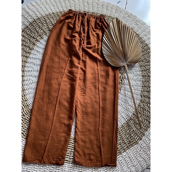 CELANA KULOT PANJANG WANITA TALI POLOS & MOTIF A031-Coklat bata polos