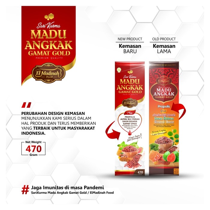 SARI KURMA MADU ANGKAK GAMAT GOLD PREMIUM QUALITY ELMADINAH FOOD isi 470 GRAM