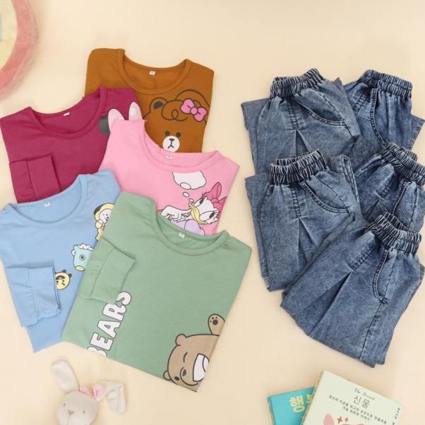 Setelan Anak Perempuan 7 8 9 10 11 Tahun / ONE SET Kulot Jeans