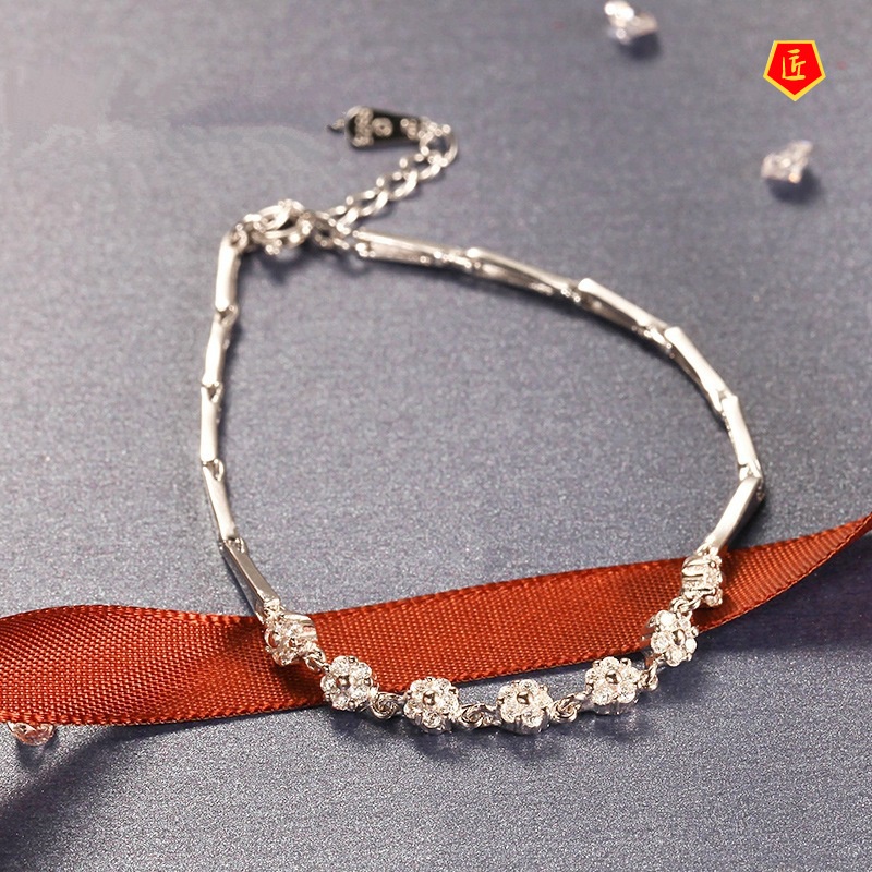 [Ready Stock]925 Silver Seven Flower Diamond Bracelet Simple Fashion