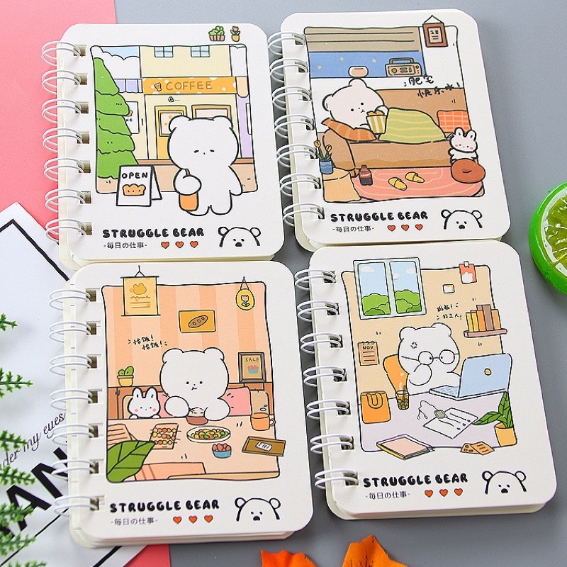 1 pcs Buku / Notebook Mini Ring A7 Motif-Struggle bear