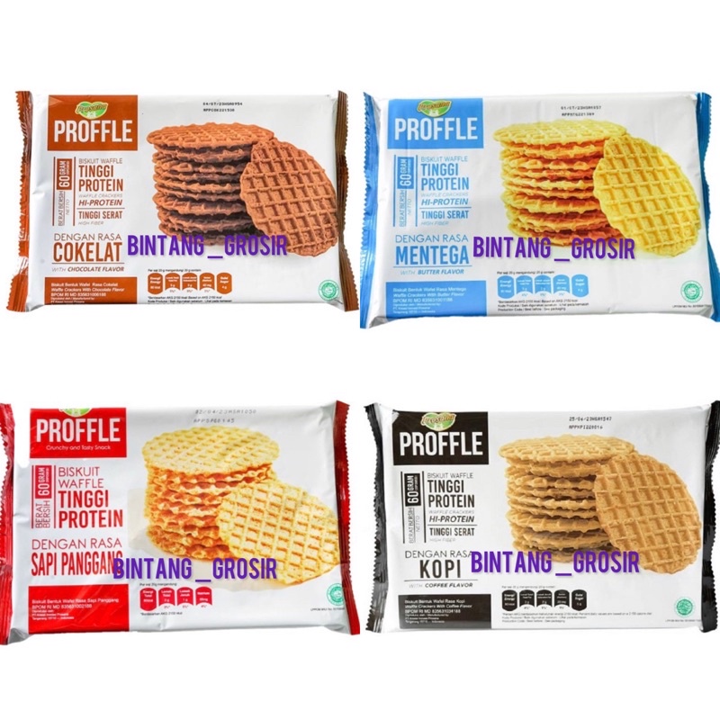 

Proffle Biskuit Waffle Tinggi Protein Rasa Cokelat 60gr / Proffle Biskuit Waffle Tinggi Protein Rasa Cokelat / Mentega / Sapi Panggang / Kopi