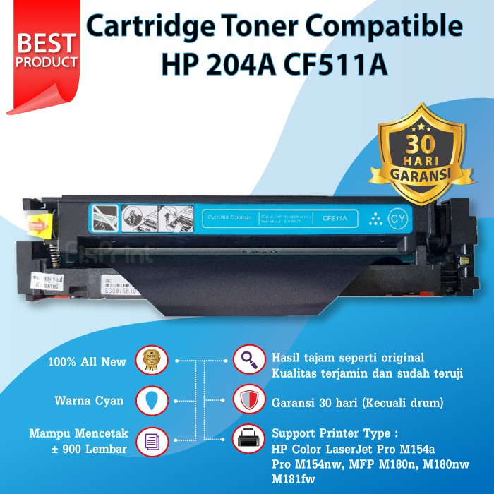 Cartridge Toner Compatible HP 204A CF511A Cyan Printer LaserJet M154a M154nw M180n M180nw M181fw