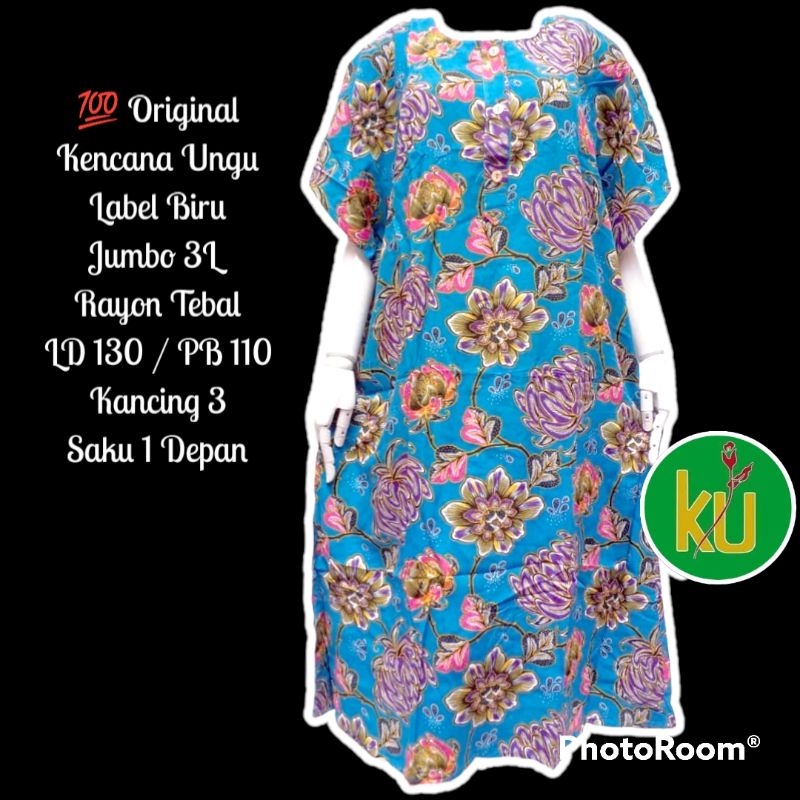 DASTER JUMBO KENCANA UNGU LABEL BIRU ASLI ORIGINAL LD 130 BAHAN RAYON TEBAL LENGAN LANGSUNG SEMI KAL
