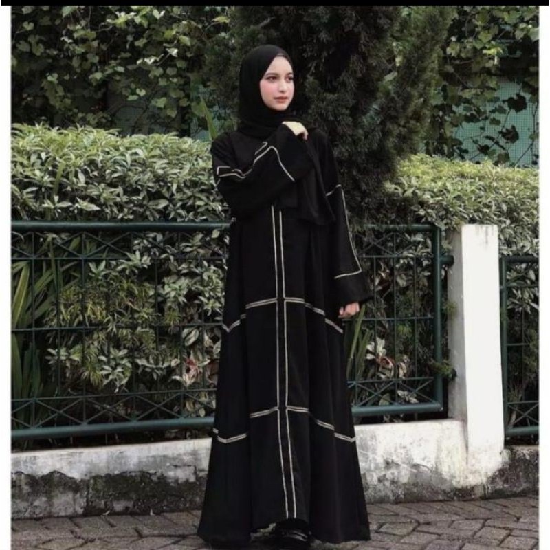 abaya bisban simpel cantik jubah gamis saudi turki jetblack hitam pita tarim yaman dubai