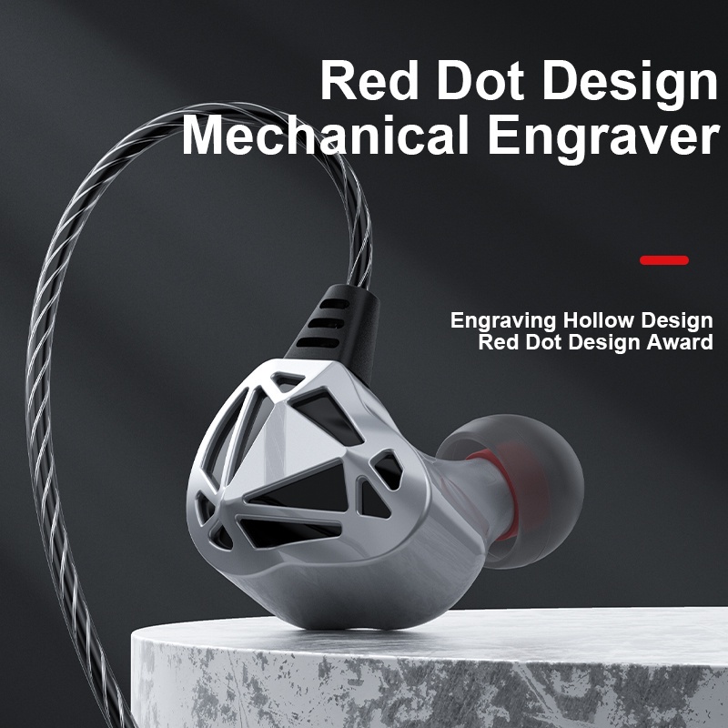 F5 Headset Earphone Sport In-Ear Bass Hollow Anti Air Noise Canceling HiFi Stereo Dengan Kabel + Mic