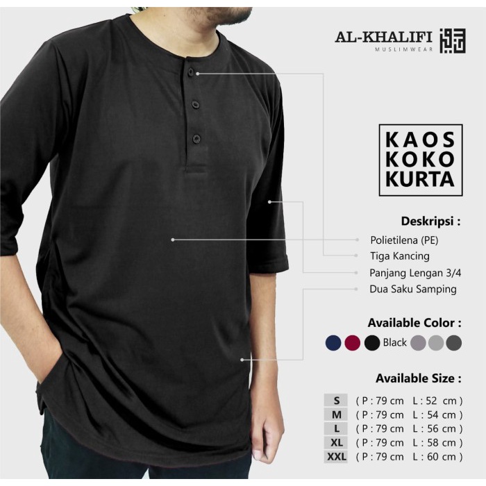 Kurta Pakistan bahan Kaos Lengan 3/4 Baju Koko Dewasa