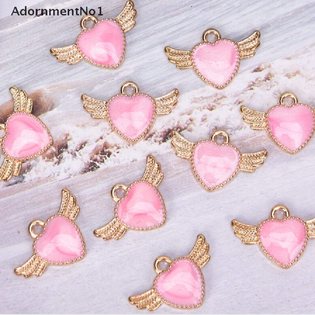 (AdornmentNo1) 10pcs / Set Liontin Enamel Bentuk Hati + Sayap Untuk Membuat Perhiasan DIY