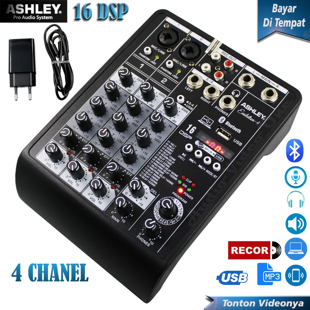 Mixer 4 Chanel Ashley Evolution-4 Mikser Wireless Audio 16 DSP Suport Bluetooth Record Usb PC Soundc