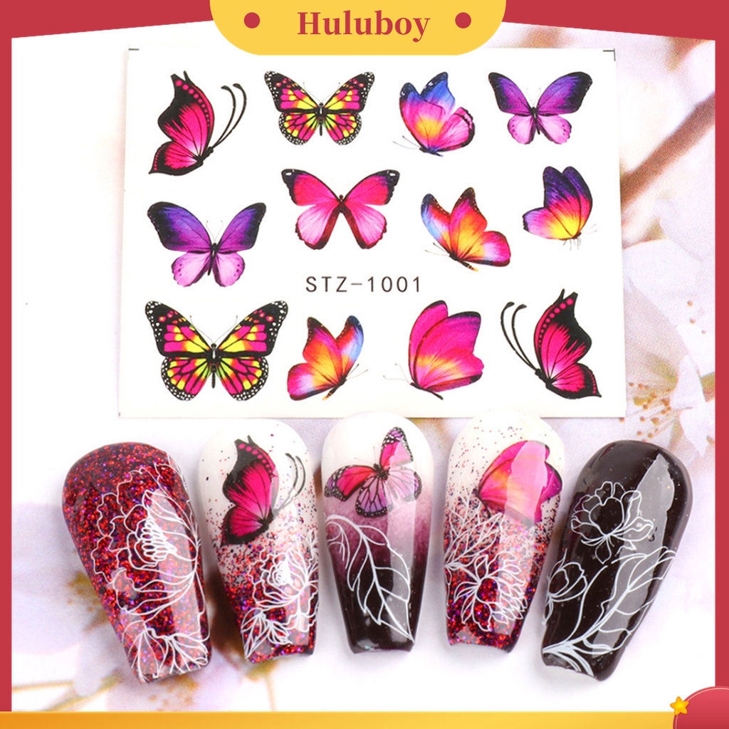 Huluboy Huluboy♡ 30 Pcs Stiker Nail Art Motif Kupu-Kupu Aneka Warna Untuk Rumah