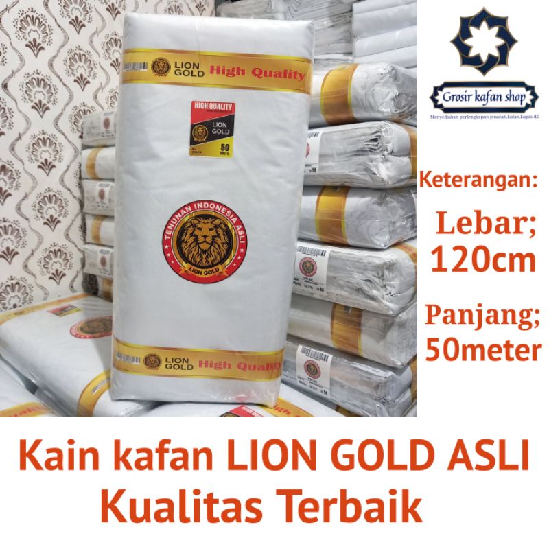 kain kafan mori 1 roll Lebar 120cmx50 meter cap lion gold