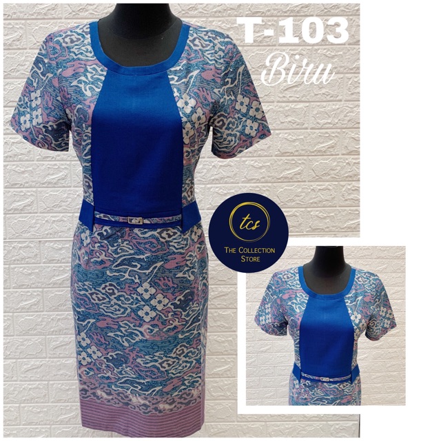 DRESS TUNIK BATIK KATUN TANGAN PENDEK PANJANG 100CM