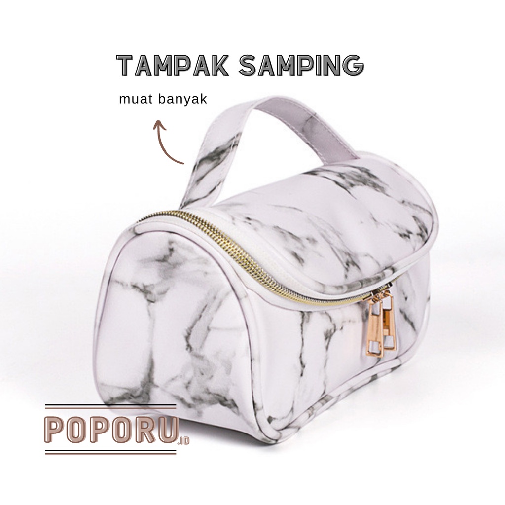 POPORU HANDY MARBLE Pouch - cosmetics bag organizer for make up - tas tempat kosmetik mewah