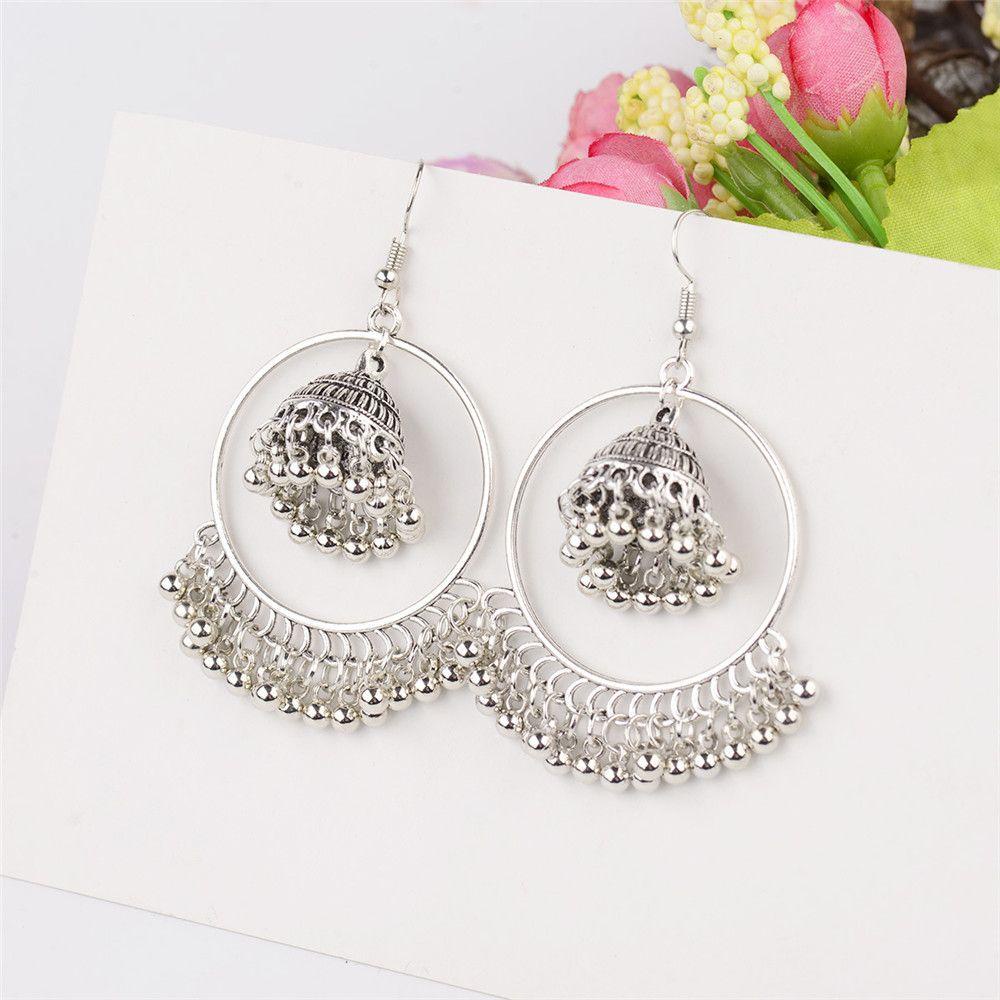 Preva Anting Juntai Bulat Perhiasan India Turki Drop Earrings Dengan Jumbai