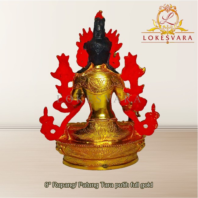 Patung Rupang Arca Logam Tara Putih / White Tara 8inch Full Gold