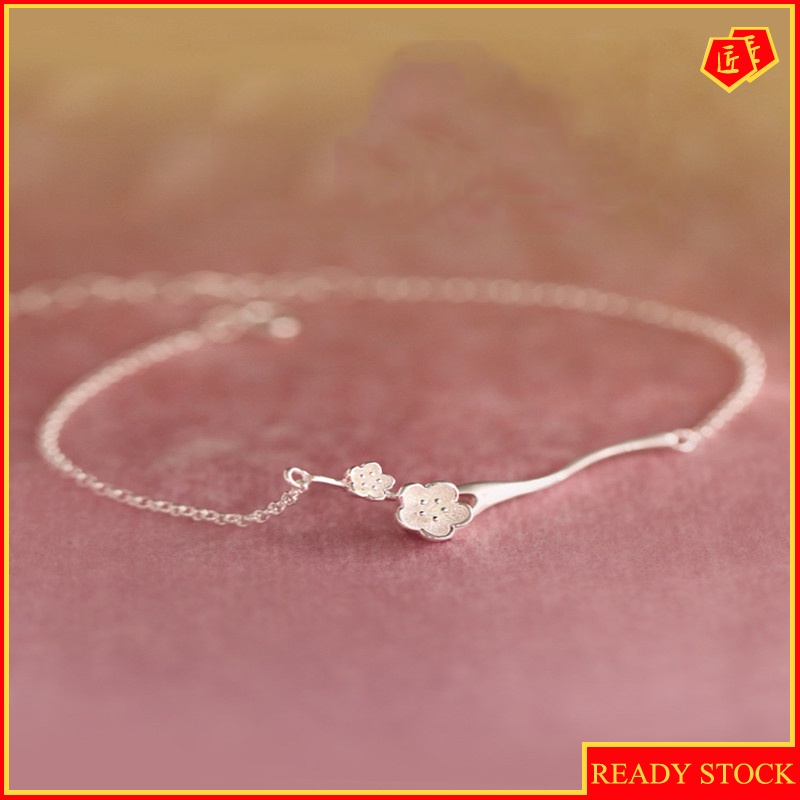 [Ready Stock]Cute Peach Blossom Branch s925 Silver Bracelet