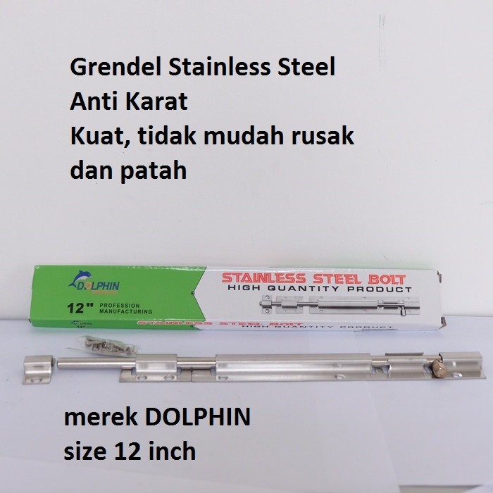 Grendel 12 inch 12&quot; Selot Pintu Jendela Dolphin Stainless Steel Bolt Selotan Slot Slotan Laci Jendela