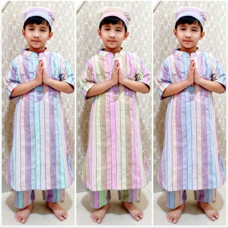 Baju koko muslim Pakistan / setelan gamis anak laki laki motif salur