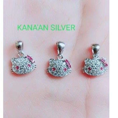 Liontin perak 925 hello Kitty/buah kalung mata kilau/silver lapisan emas putih murni.