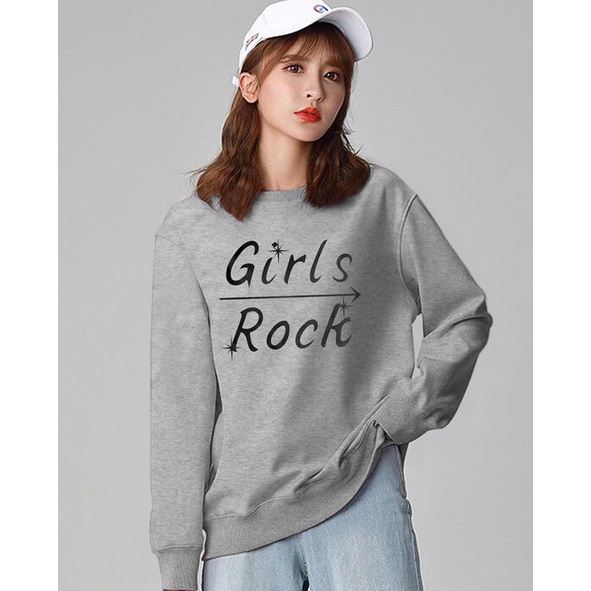 Kaos Lengan Panjang GIRLS ROCK / Kaos Sweatshirt / Atasan Wanita / Atasan Wanita Lengan Panjang