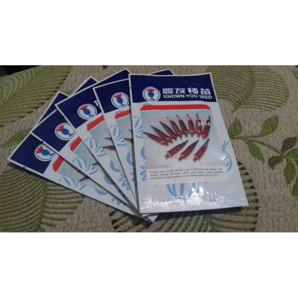 Benih Okra Merah Carmine Splendor Known You Seed original packin