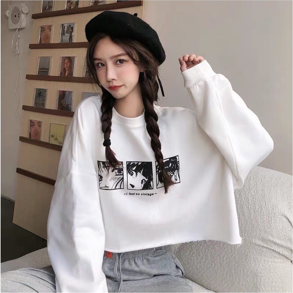 sweater wanita ANIME CROP SWEATER OVERSIZE - sweatsirt sweater korean style